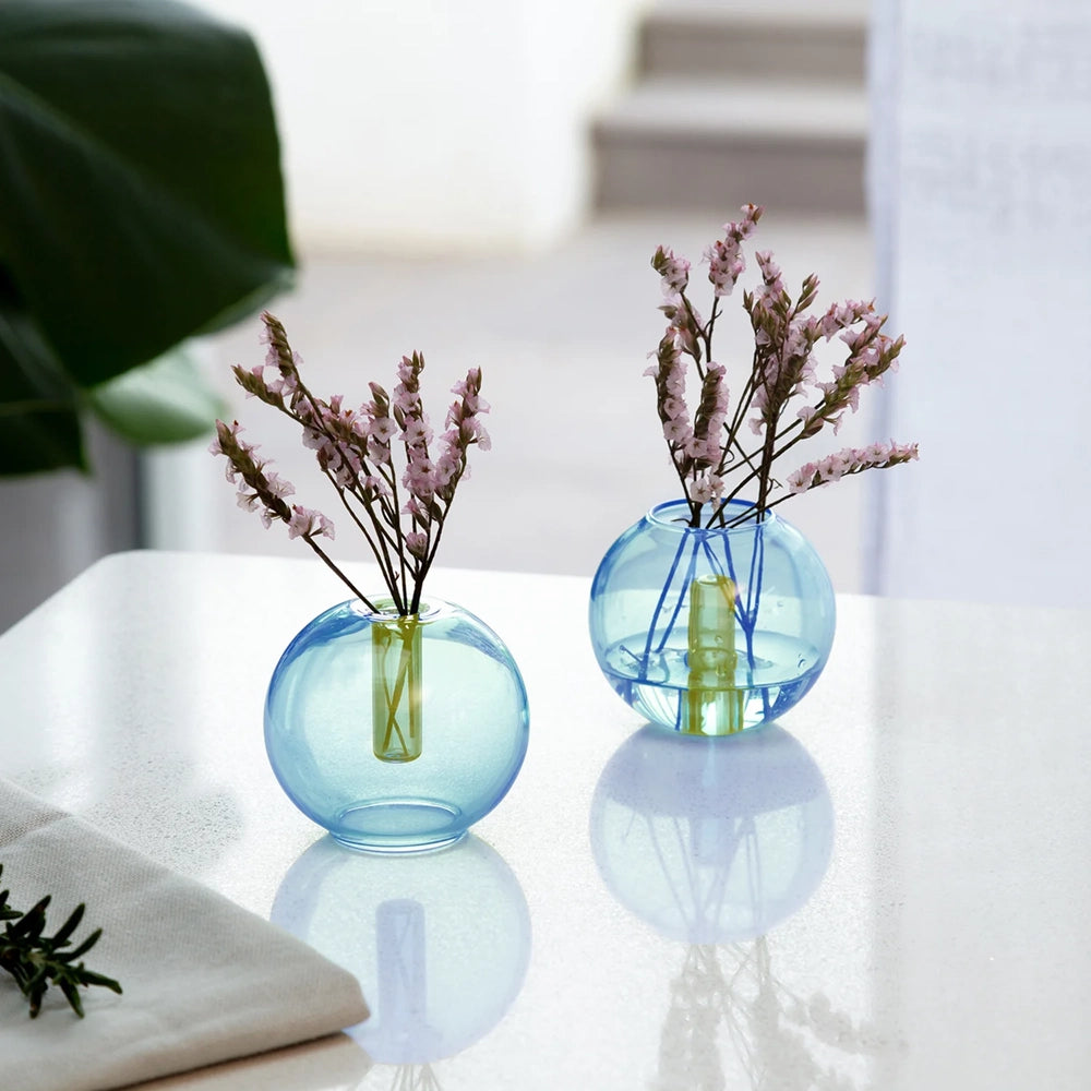 Glass Bubble Vase Mini / Blue/Yellow