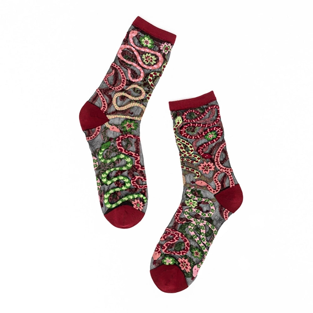 Sheer Serpentine Floral Crew Socks