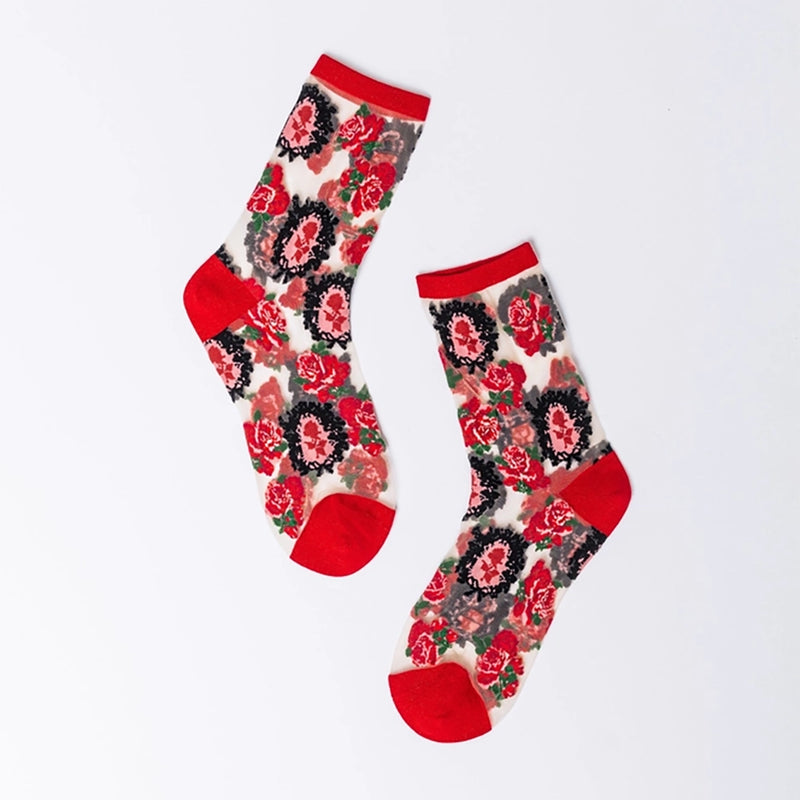 Sheer Cameo Rose Crew Socks