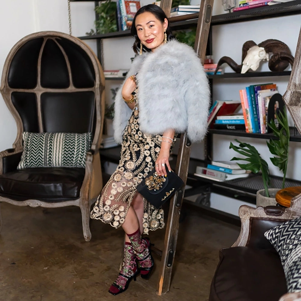 Sheer Serpentine Floral Crew Socks