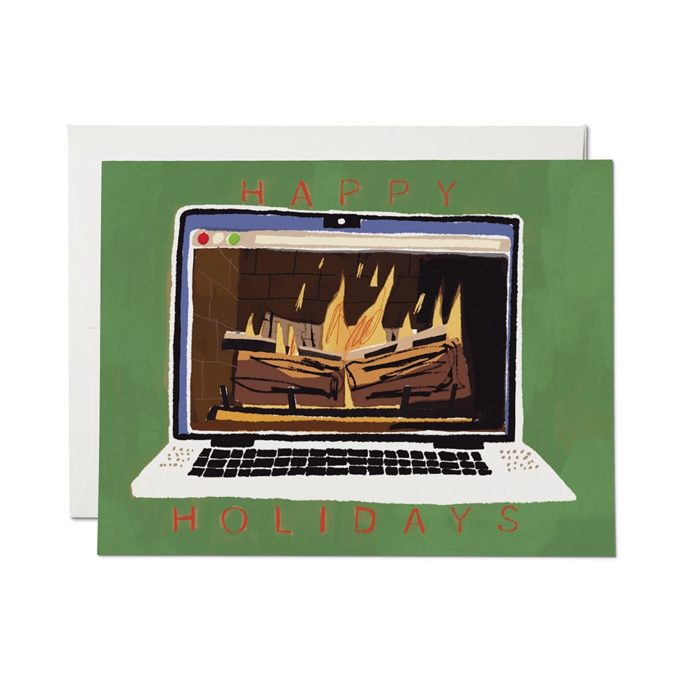 Happy Holidays Fireplace Glow Card