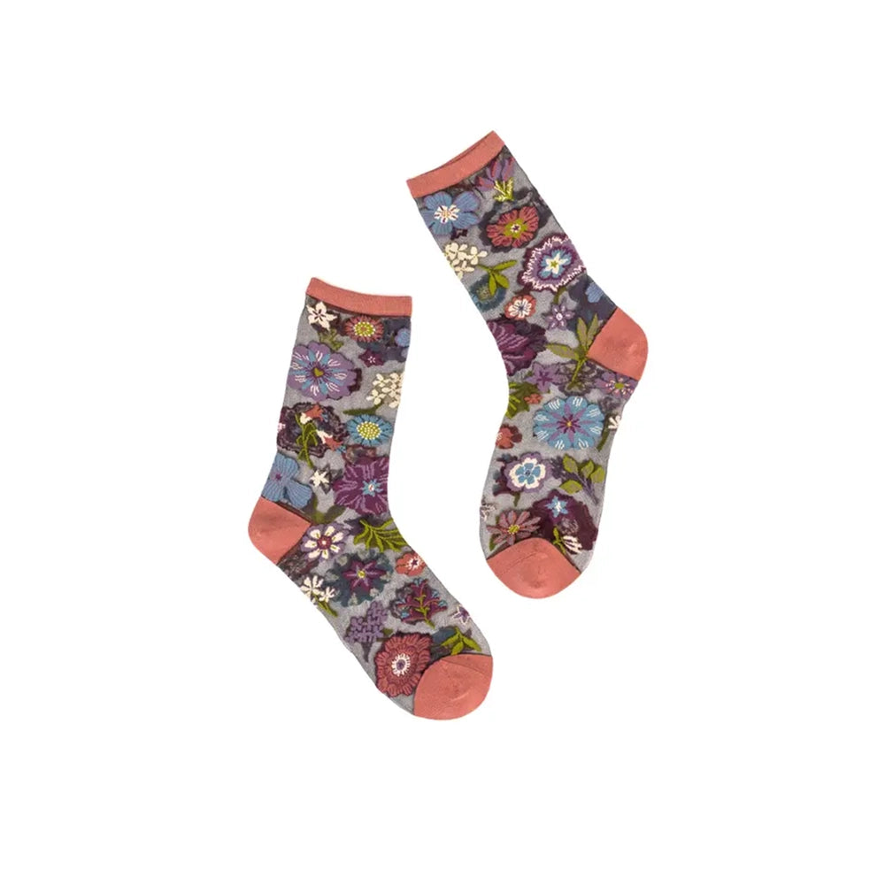 Sheer Dark Florals Crew Sock