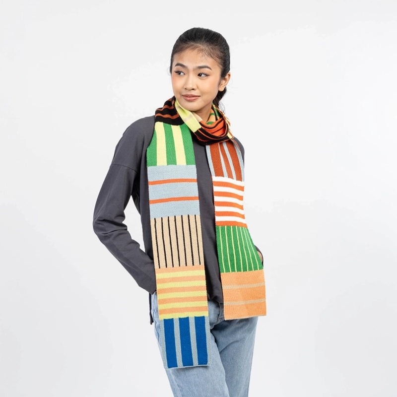 Patchwork Stripe Skinny Scarf