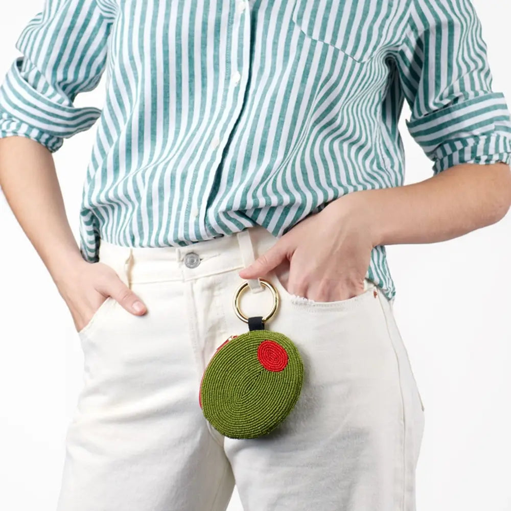 Olive Beaded Coin Purse