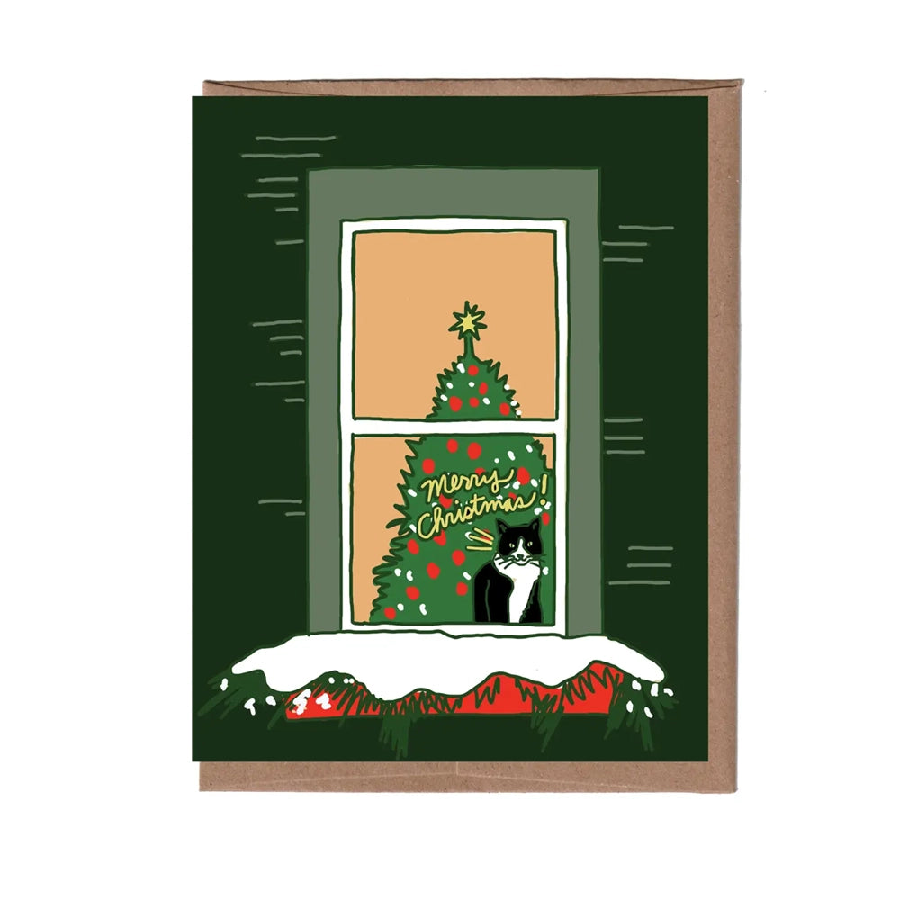 Cat in Window Christmas Tree Boxed Card Set