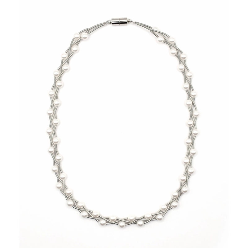 Braided Piano Wire Mother of Pearl Necklace
