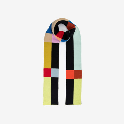 Colorful scarf with geometric pattern on a white background