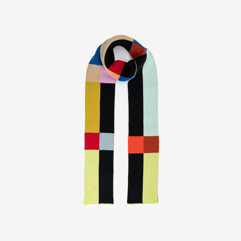 Colorful scarf with geometric pattern on a white background