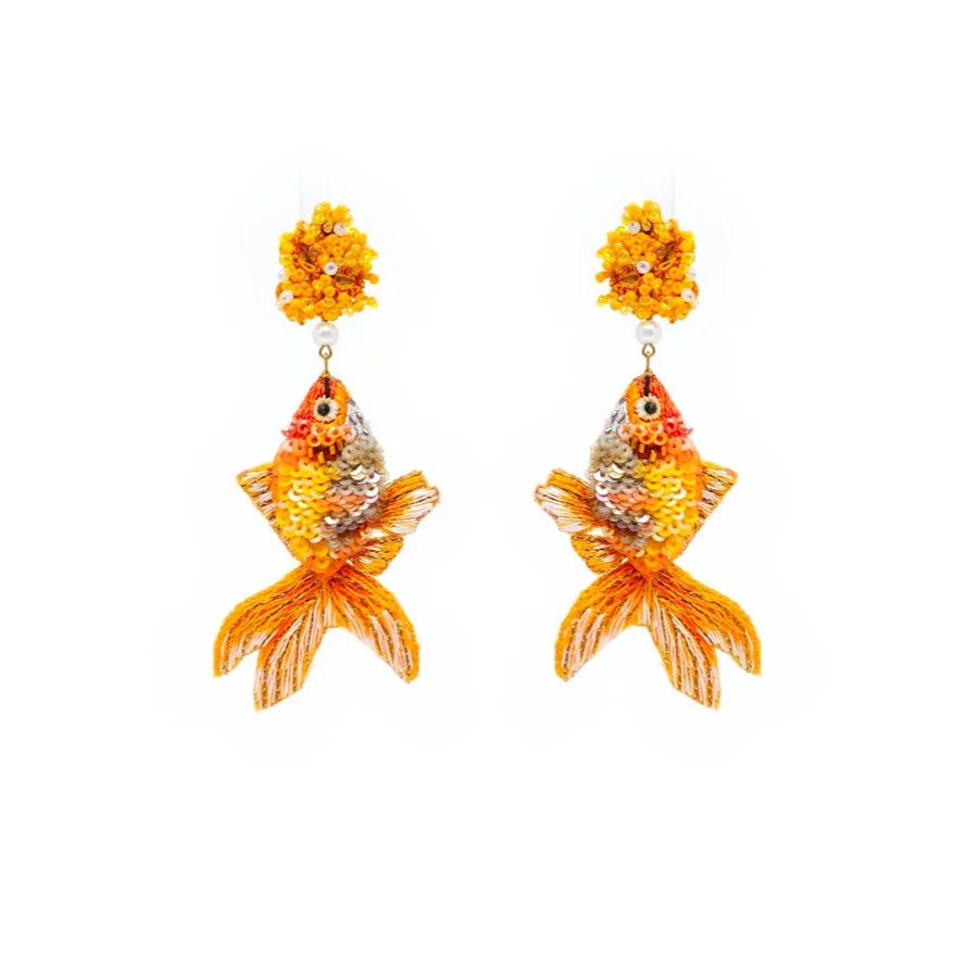 Celestial Goldfish Beaded Earrings