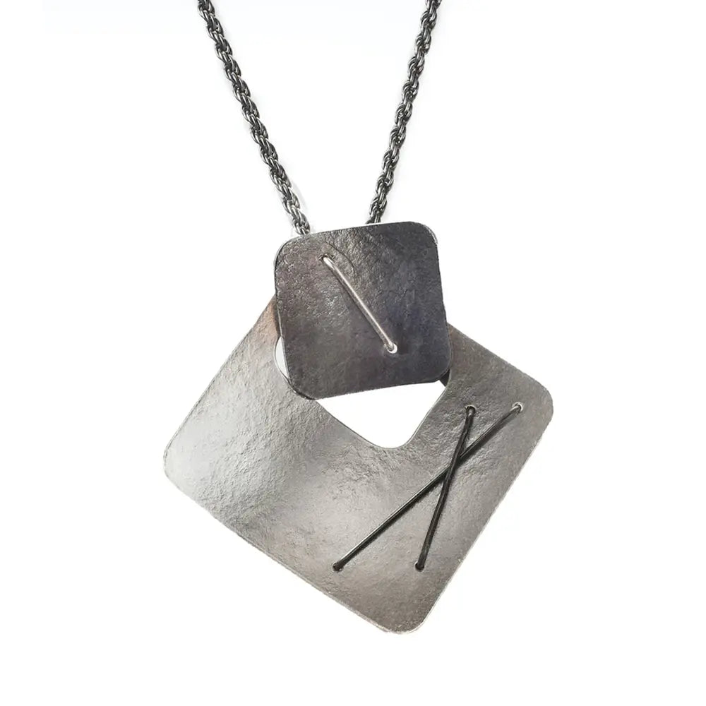 Two-Layered Stitched Square Necklace