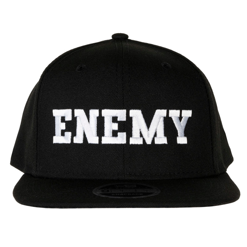 Enemy Snapback Hat in black with white embroidery