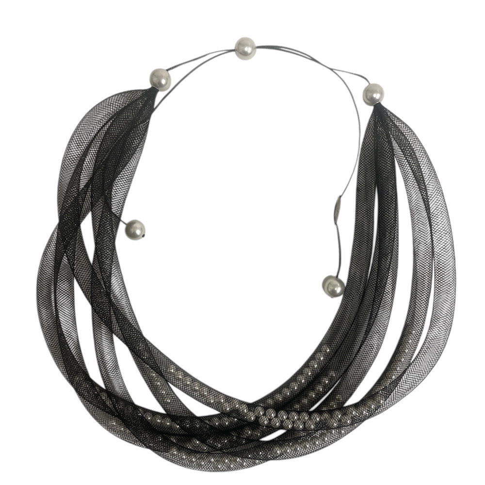 Five Strand Mesh Pearl Necklace