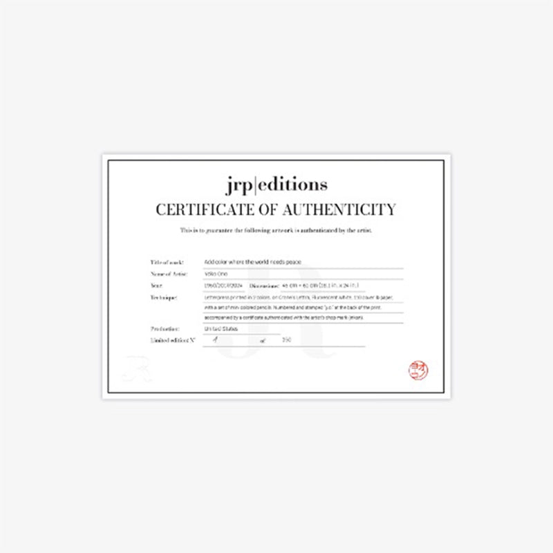 Yoko Ono Add Color Where the World Needs Peace Print - Unframed