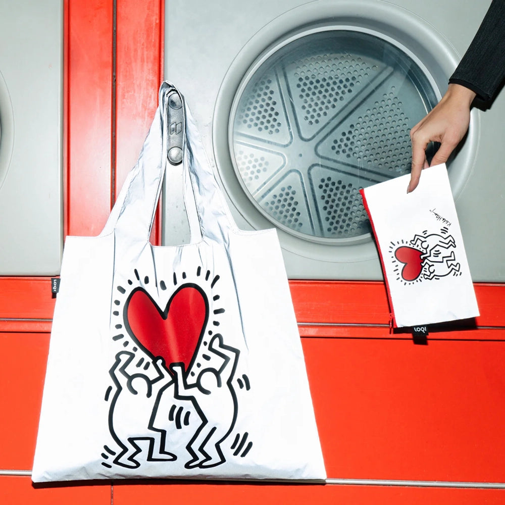 Haring Dancing Heart Reflective Tote Bag & Zip Pocket