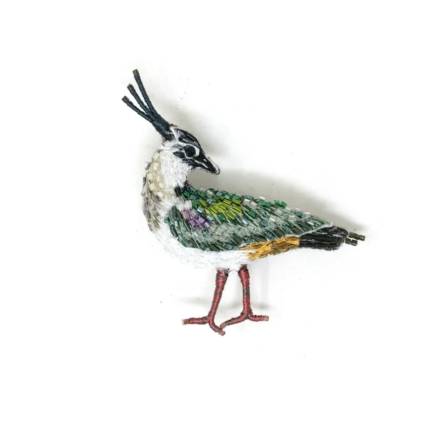 Lapwing Bird Beaded Brooch