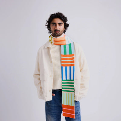 Patchwork Stripe Skinny Scarf