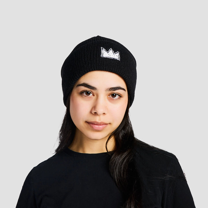 Jean-Michel Basquiat Cream Beanie with Crown Embroidery Jean-Michel Basquiat White Crown Knit Beanie Cap | Shop  main image 2