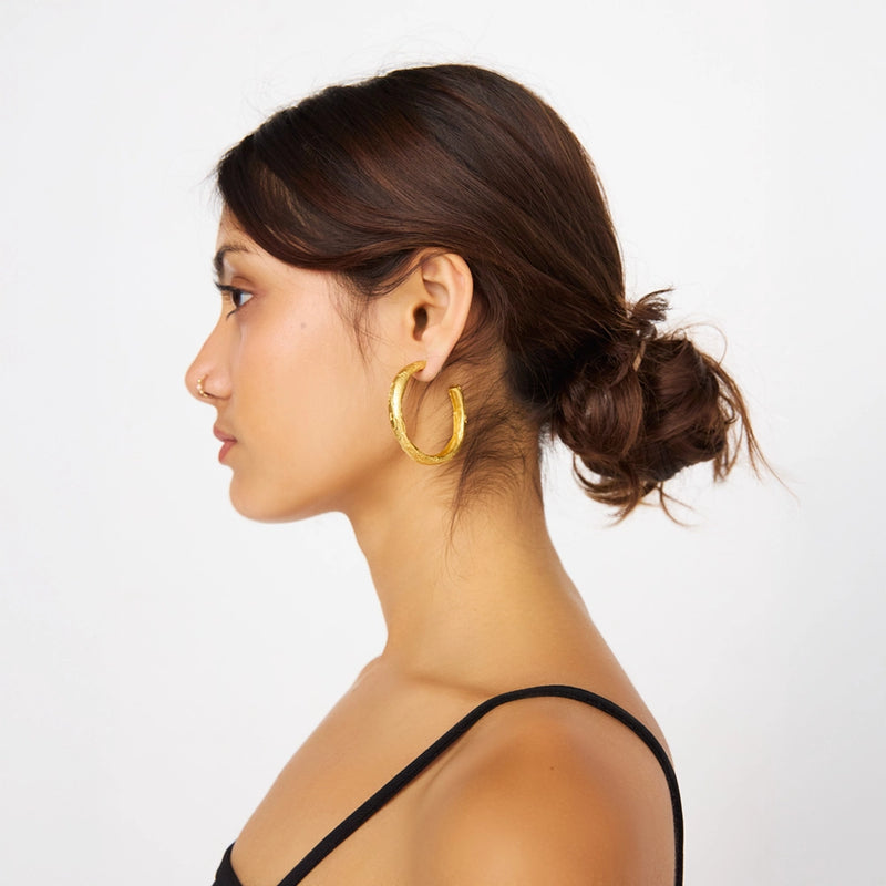 Large Reality of Travel Chunky Hoop Earrings - Gold