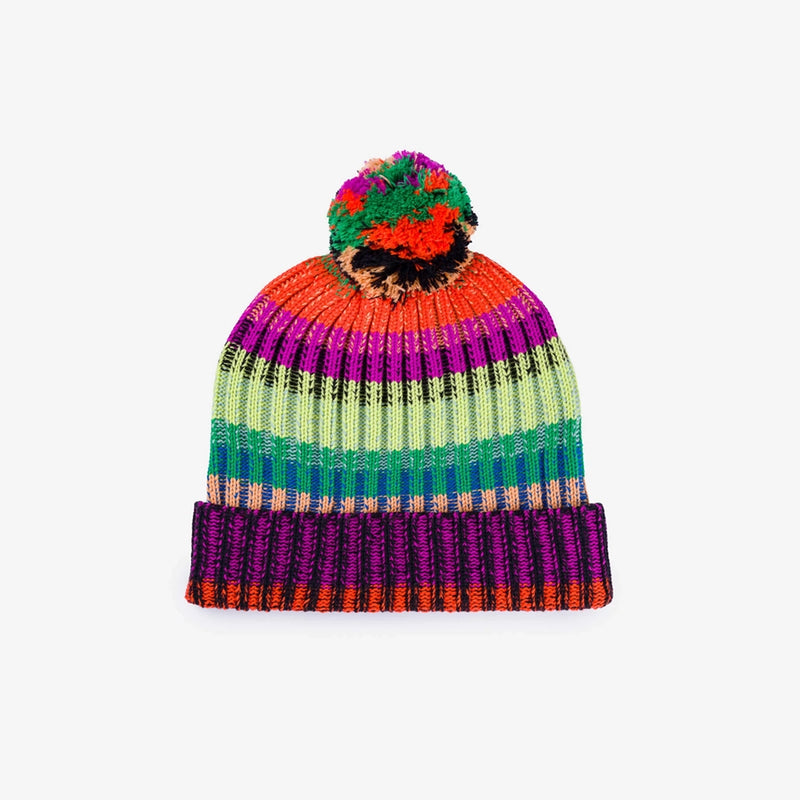 Mosaic Knit Pom Beanie