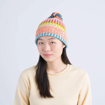 Mosaic Knit Pom Beanie