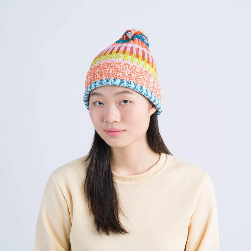 Mosaic Knit Pom Beanie