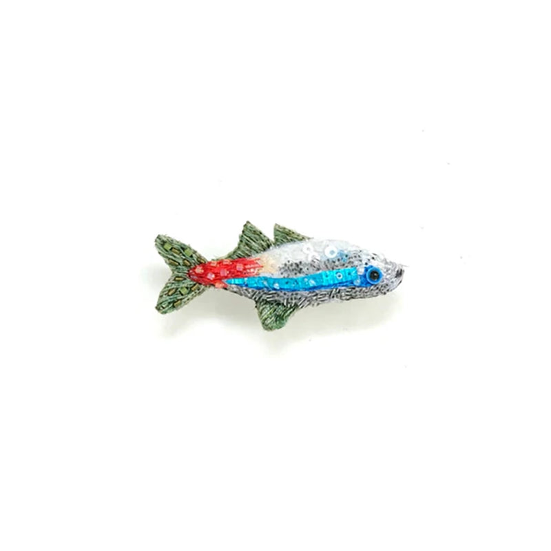 Neon Tetra Fish Beaded Brooch