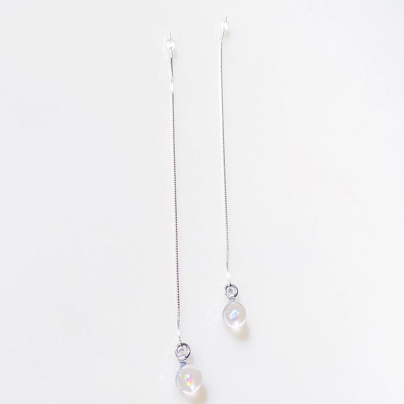 White Opal Glass Threader Earrings