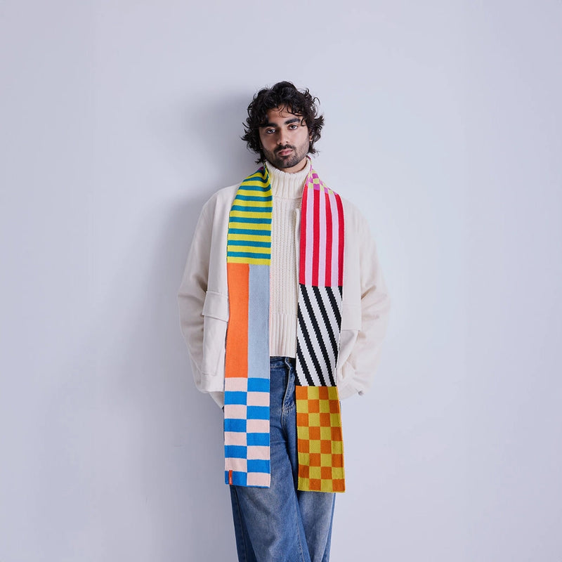 Patchwork Stripe Skinny Scarf