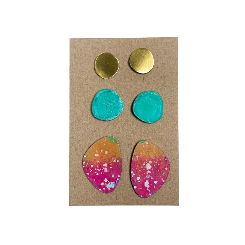 Pebbles Brass Earrings Set