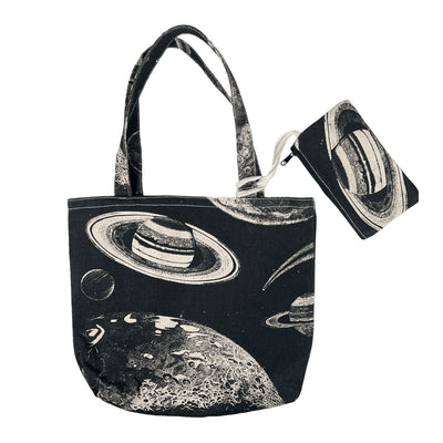 Graphic Printed Planets Tote with Pouch