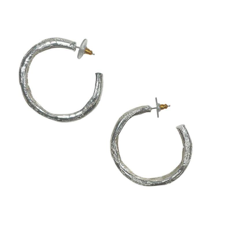 Large Reality of Travel Chunky Hoop Earrings - Silver