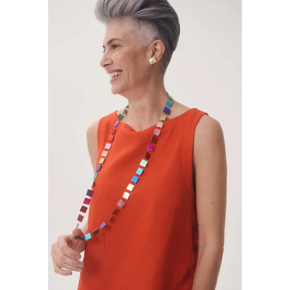 Rainbow Squares Long Necklace