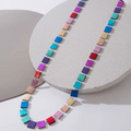 Rainbow Squares Long Necklace
