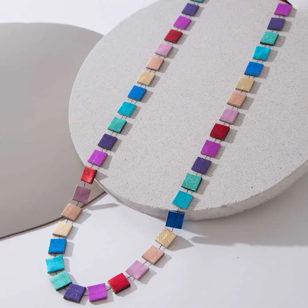 Rainbow Squares Long Necklace