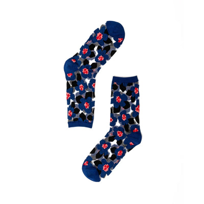 Sheer Blue Floral Crew Socks