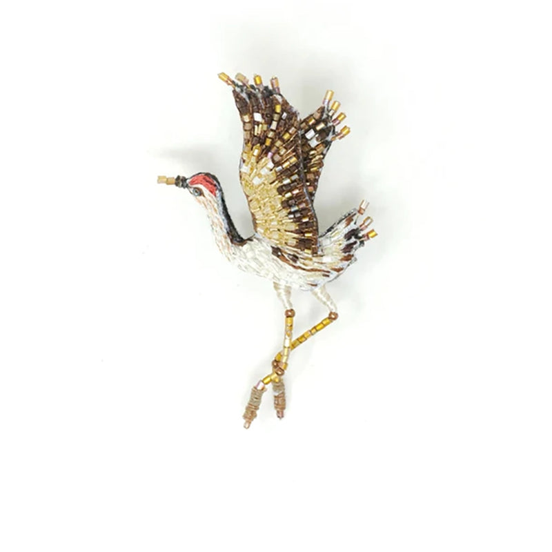 Whooping Crane Beaded Brooch