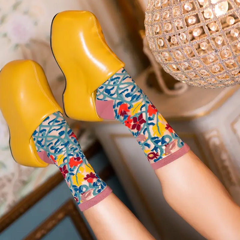 Sheer Tapestry Vines Crew Socks