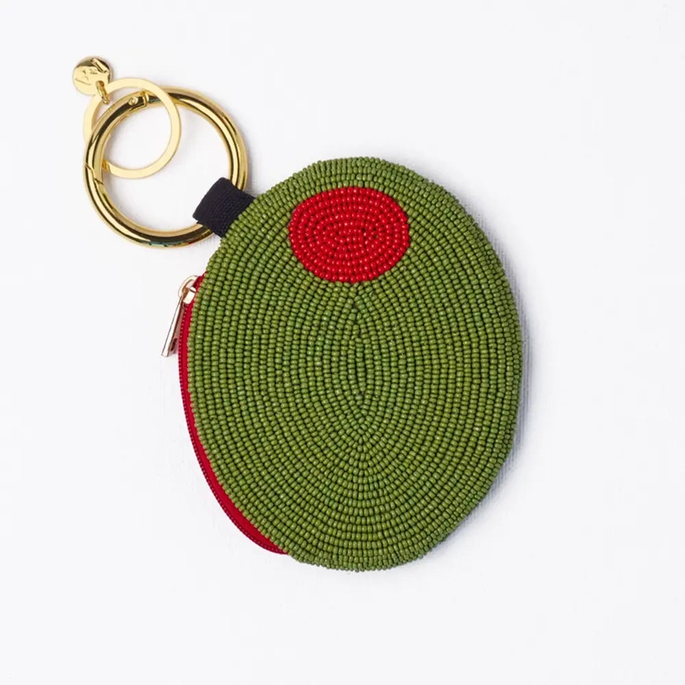 Olive Beaded Coin Purse