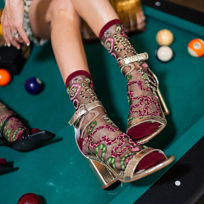 Sheer Serpentine Floral Crew Socks