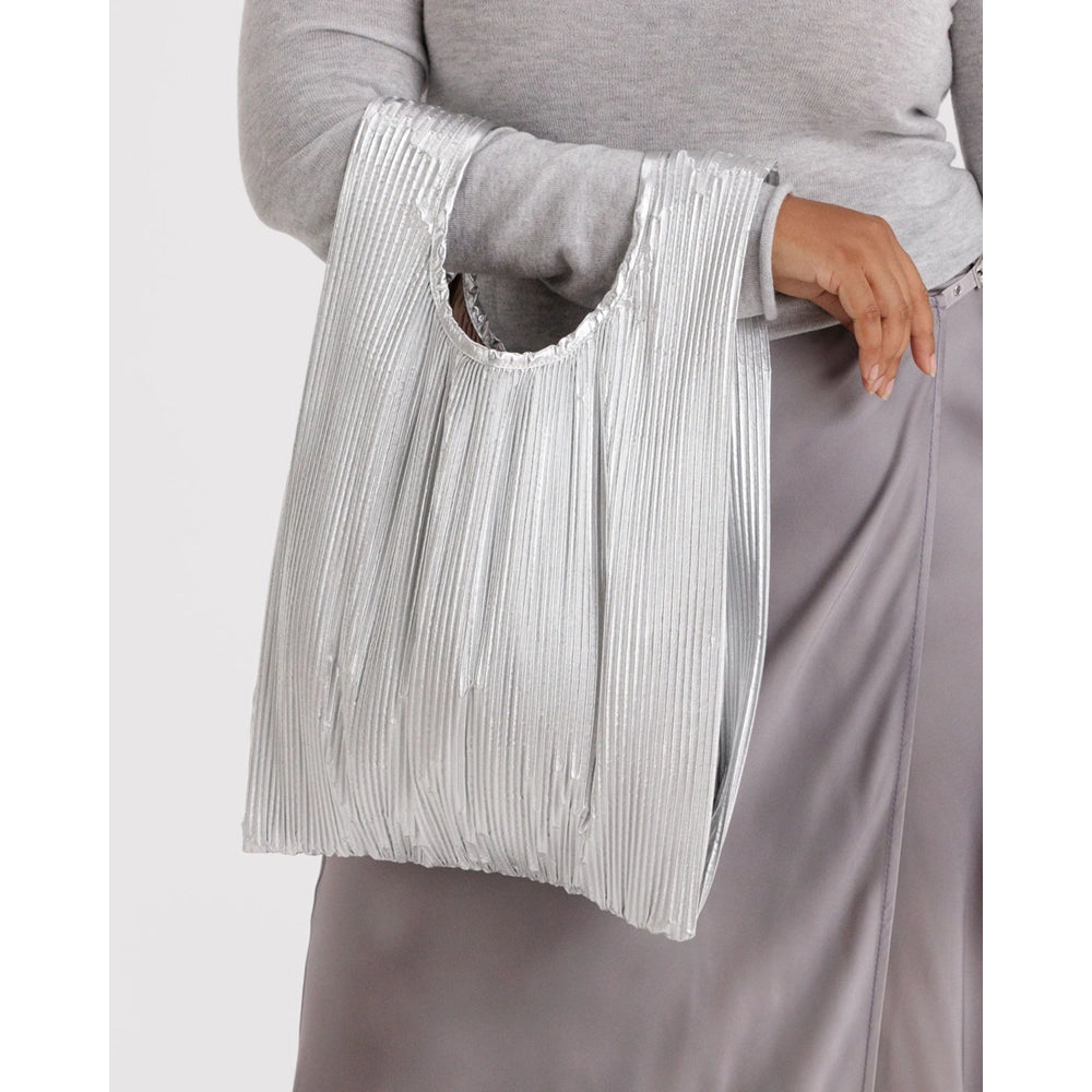 Baggu Pleated Tote Bag - Chrome Metallic