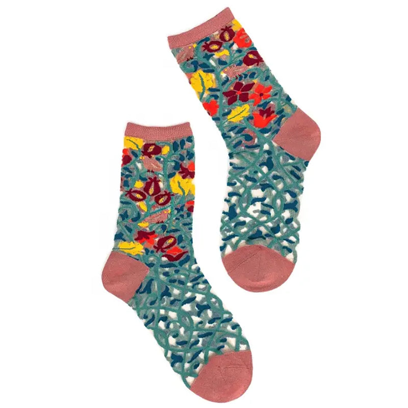 Sheer Tapestry Vines Crew Socks