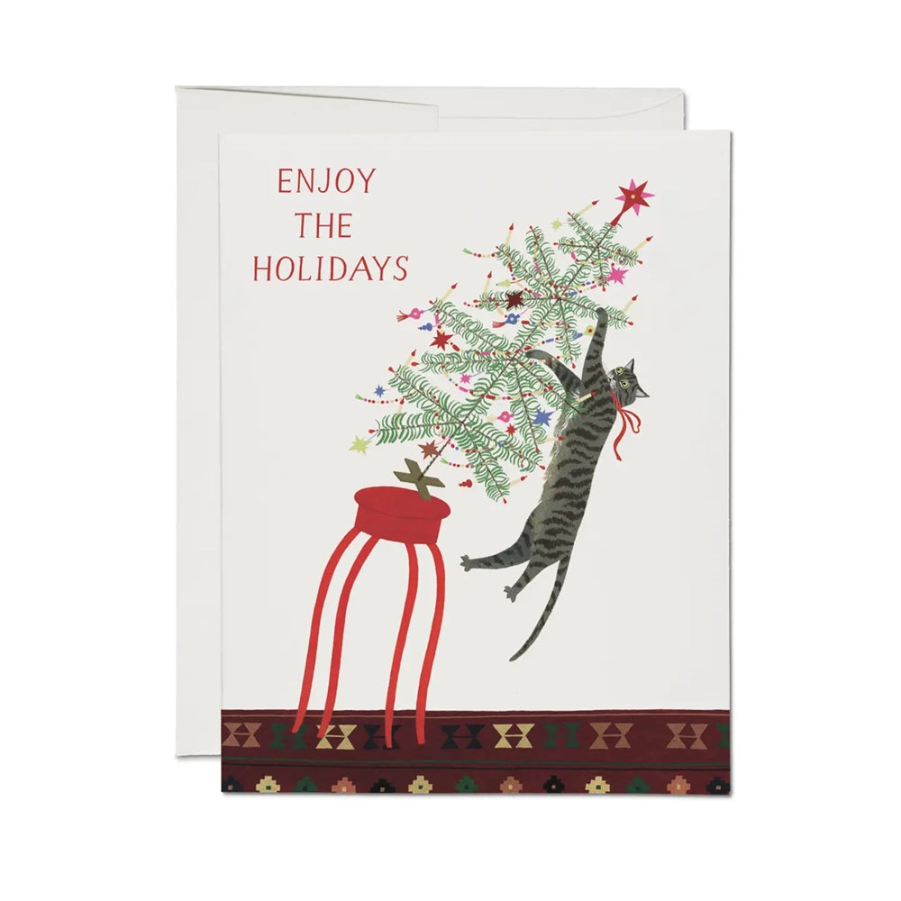 Enjoy the Holidays Cat Christmas Tree Card