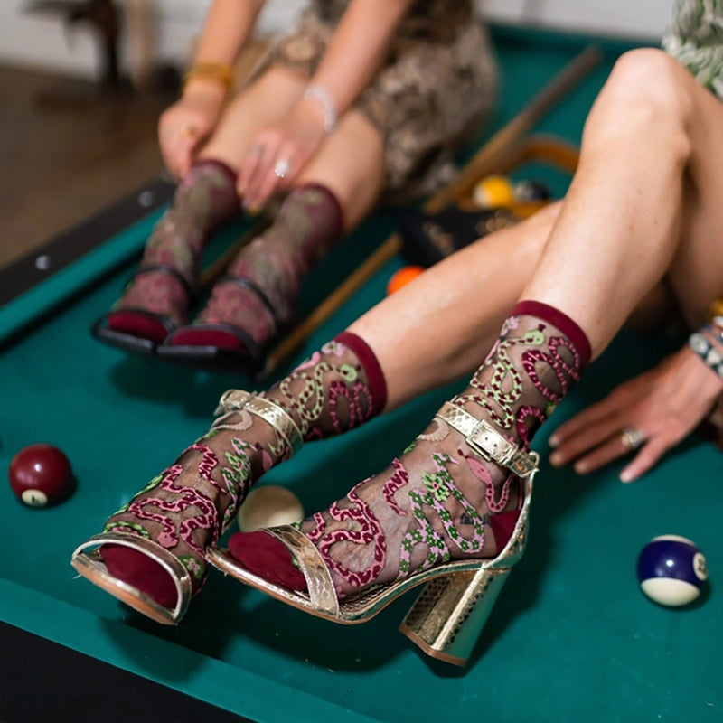 Sheer Serpentine Floral Crew Socks