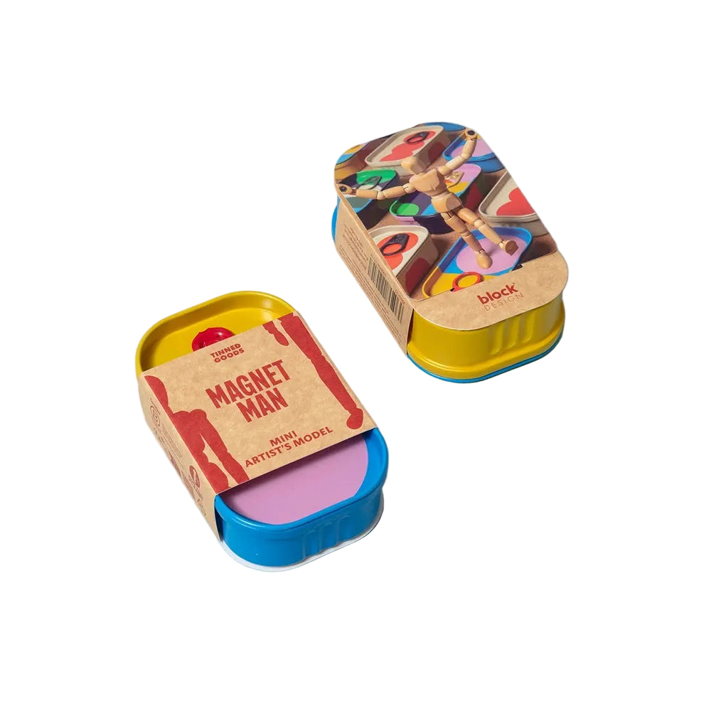 Colorful packaging of a toy named 'Magnet Man' on a white green background