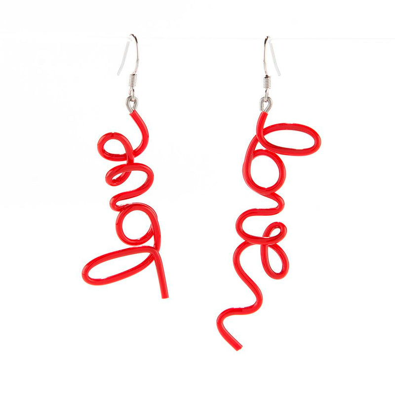 Cursive Love Earrings Red Short