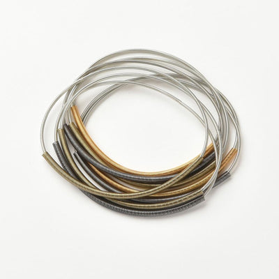 Piano Wire Multi Sleeve Bracelet Silver & Gold 