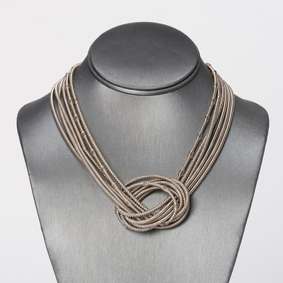 Textured Knot Piano Wire Necklace Silver 