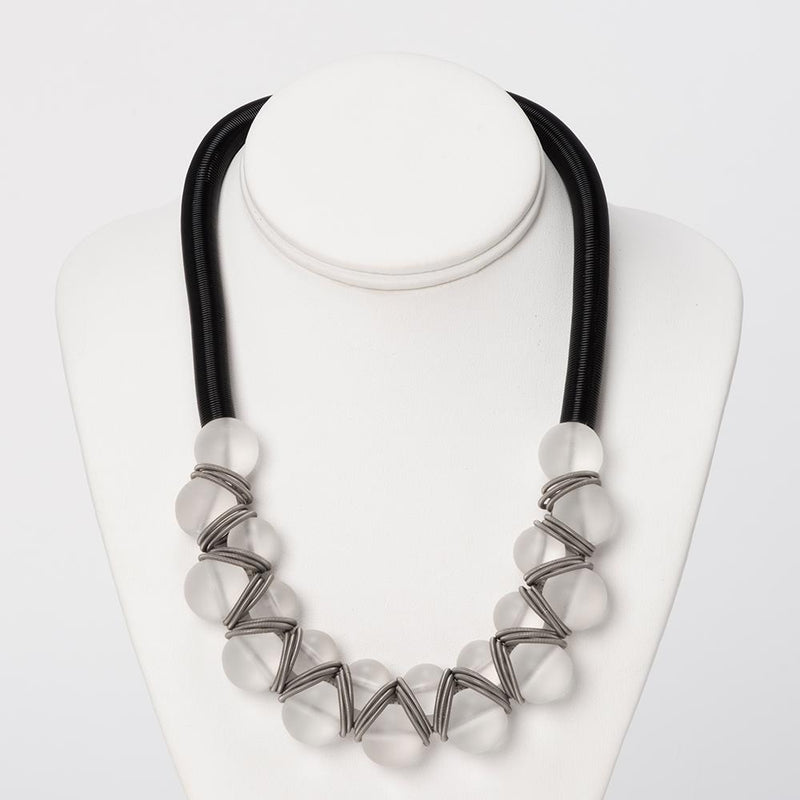 Frosted Stacked Beads Necklace Black 