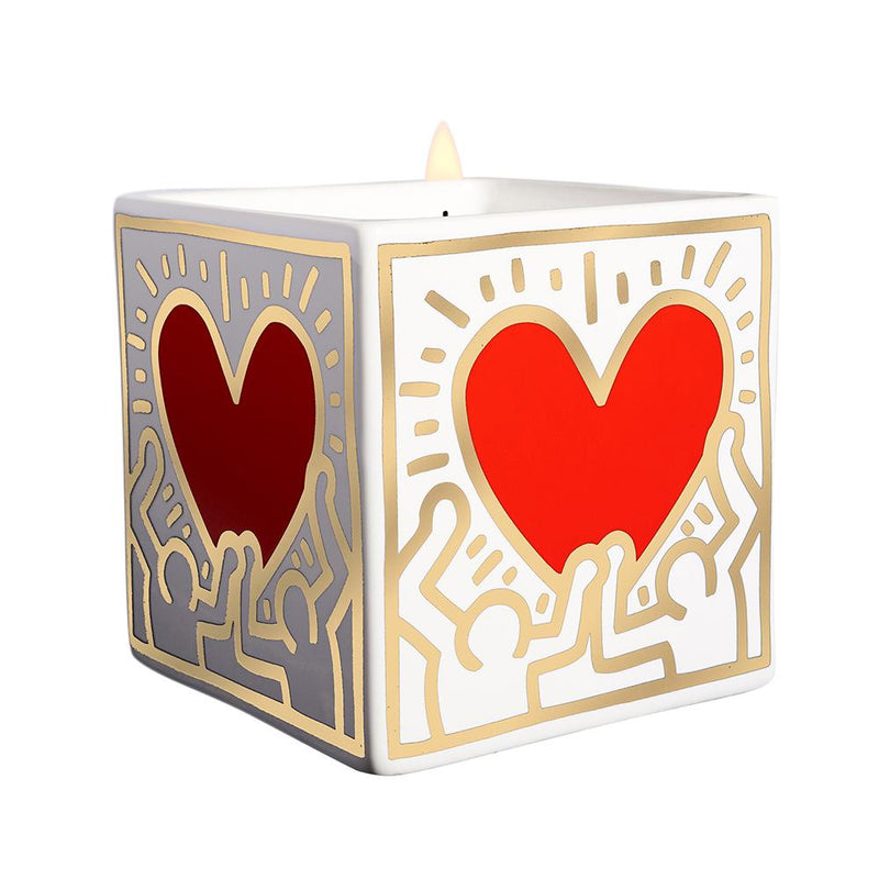 Haring Holding Heart Square Candle White 