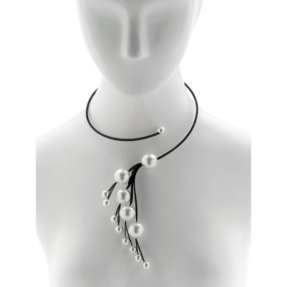 Mesh Pearl Grapes Necklace Black 